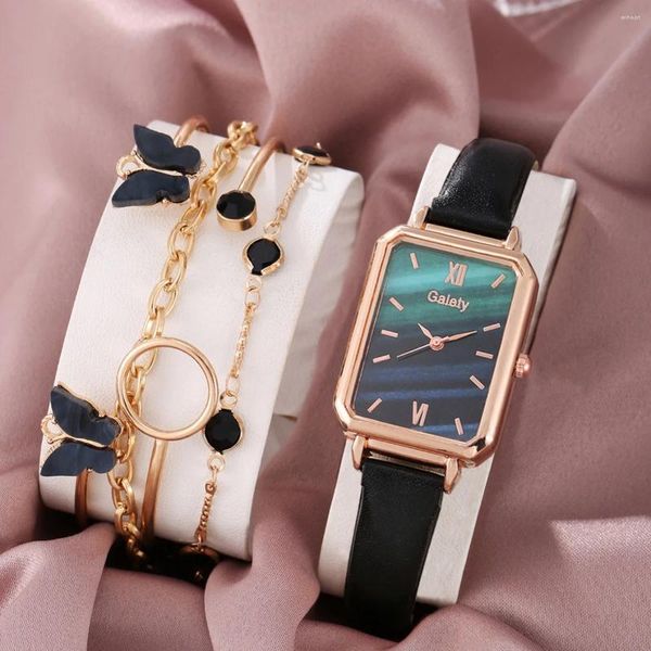 Orologi da polso l'ultimo stile femminile Trend Gradient Color Surface Belt Quart Watch Bracciale a farfalla a 4 pezzi Set di braccialetti