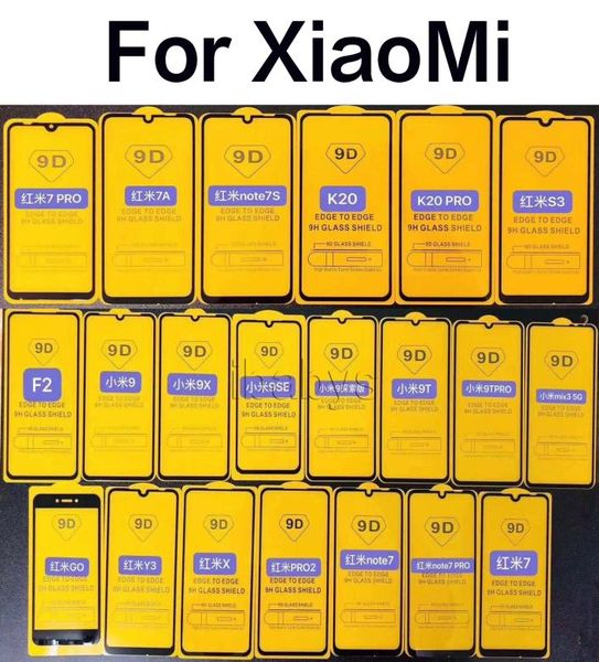 Para Xiaomi 9 9x 9SE 9T Redmi X Nota 7 Y3 4x Nota 4 5 6 7 8 Novo 9D Cobertura de cola de cola celular Protetor de tela de vidro temperado 9172652