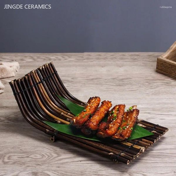 Тарелки натуральный бамбук для барбекю POT POT EL Ужин с творческим димсаммарским картофелем фри японская кухонная посуда