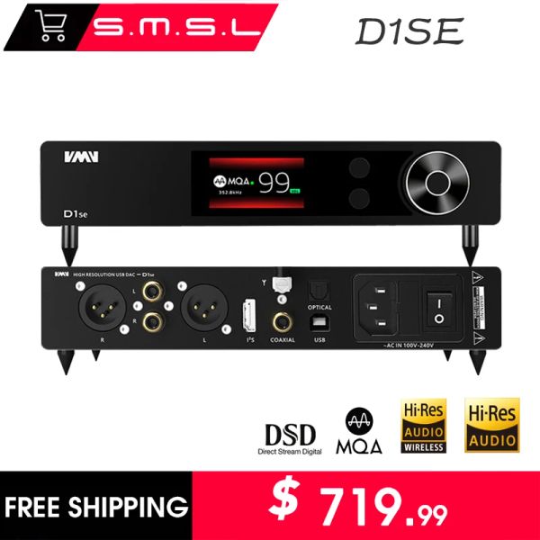 Convertitore SMSL VMV D1SE MQA AUDIO DAC 768KHz 32 bit Bluetooth 5.0 USB Optical Coassiale RCA DSD512 ES9038PRO Decoder con telecomando