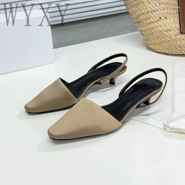 Sandálias primavera verão slingback ladies gatinho salto de seda couro confortável elegante moda concisa pequena partida bombas