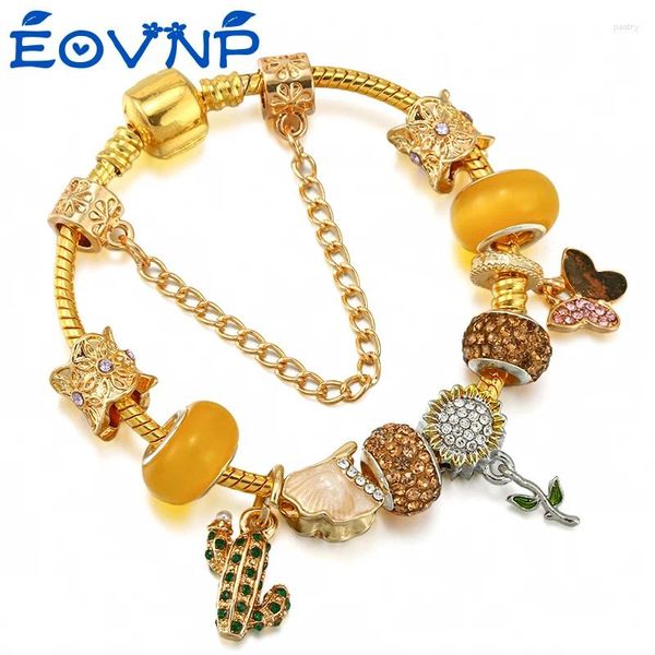 Bracelets de charme Eovnp Gold Color Bracelet com contas de girassol cristal