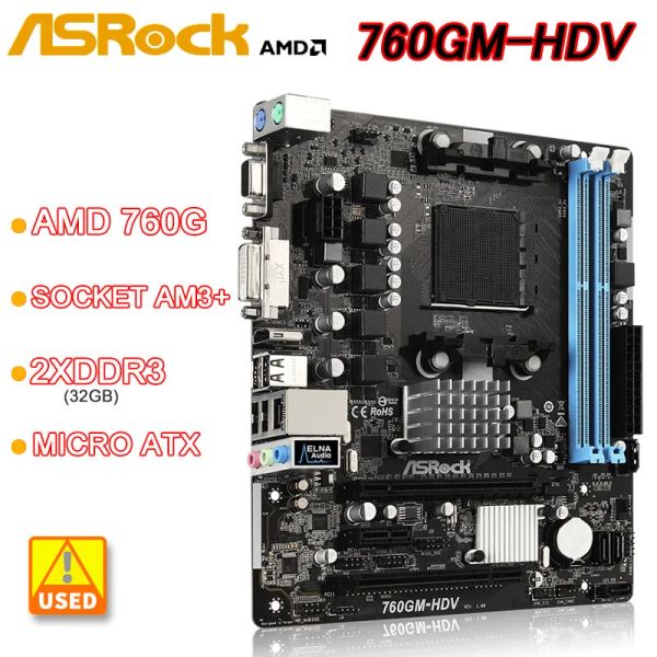 Fareler Asrock 760GMHDV Anakart Soketi AM3+ AMD 760G 2XDDR3 32GB 4XSATA2 USB 2.0 AMD Phenom II için Mikro ATX X6/X4/X3/X2 CPU