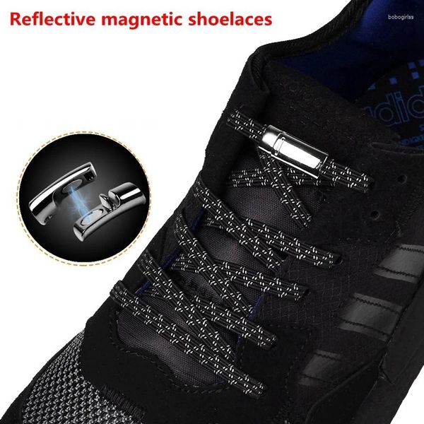 Kleiderbügel reflektierende Magnetschloss Schnürsenkel Elastic Sneakers Schnürsenkel ohne Krawatten Schnelle Schuhspitze Kinder Erwachsene keine Krawattenkautschukbänder