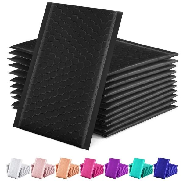 Mailers 100 PCs Black Color Bubble Packaging Envelope Envelopes Envelopes Bubble Mailer Poly Envelope para transporte de Bolsa de Bubble Self Selo