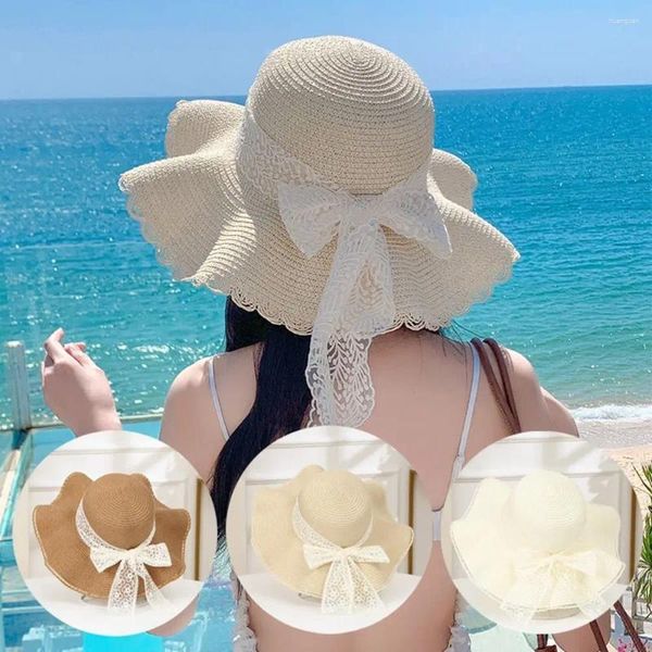 Berretti di berretti di berretti per la moda nastri in prua con arco largo berretto a bordo portatile protezione UV spiaggia estate