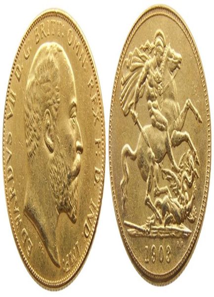 İngiltere nadir 1903 İngiliz madeni para kralı Edward VII 1 Sovereign Matt 24K Gold Kaplama Kopya Paraları 7021965