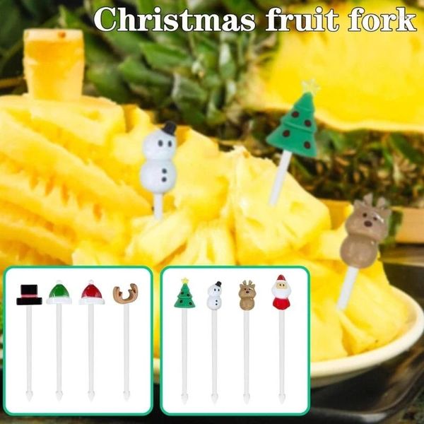 Einweg vorhanden 4pcs Weihnachtsfruchtfutter Gabel Set festlicher Mini -Zahnstocher für Kuchendesserts Tierform Picks Party Drop