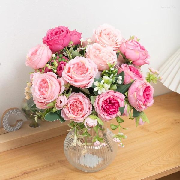 Fiori decorativi 30 cm rosa rosa artificiale vendendo seta peonia sposa grande bouquet per interni matrimoni decorazione feste