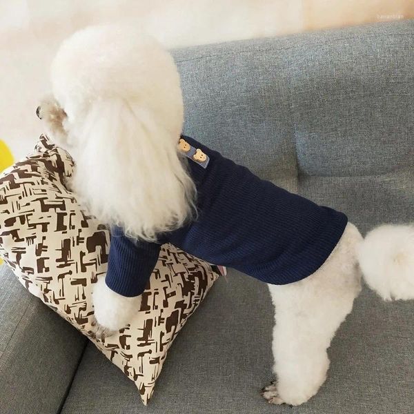 Vestuário para cães roupas de estimação de colarinho de colarinho alto e elástico de fundo casual de duas pernas roupas listradas de malha de cachorro Camiseta de algodão quente