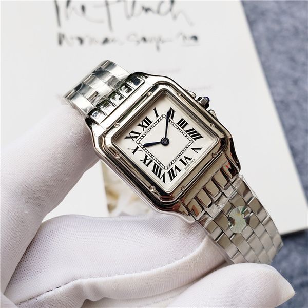 Vollmarke Handgelenk Uhren Frau Mädchen 27mm 22 mm Square Diamant Edelstahl Metall Band Luxus AAA Tank Quarzuhr CT 55