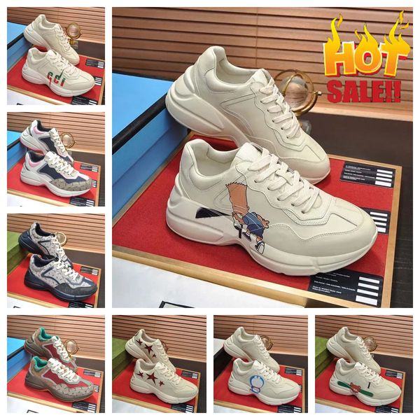 2024 Yeni Üst Tasarımcı Rhyton Ayakkabı Çok Modin Çok Modin Gicci Spor Sakinleri Erkek Kadın Eğitmenler Vintage Chaussures Platform Spor Sneaker Çilek Mouse Ağız Ayakkabı