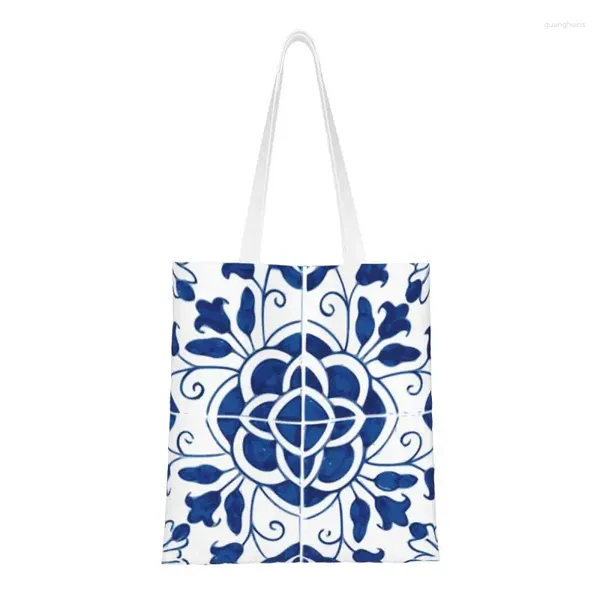 Sacchetti della spesa riutilizzabile blu blu portoghese Pesti di porcellana sacca tela spalla spalla portatile pattern flower shopper