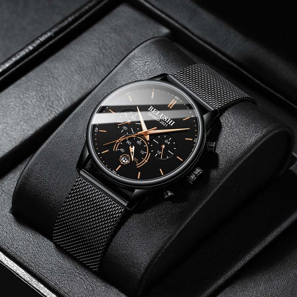 Belos new Time Glow Fashion Водонепроницаемая стальная группа Quartz Men's Watch