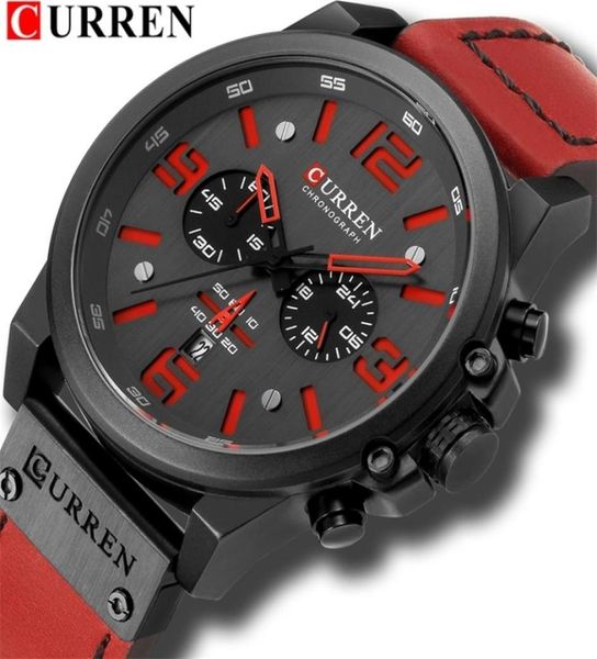 Reloj Hombre Casual Quartz Uhren für Männer Curren Fashion rotes Leder Sport Männer Armbandchronograph männliche Uhr LJ2011196346821