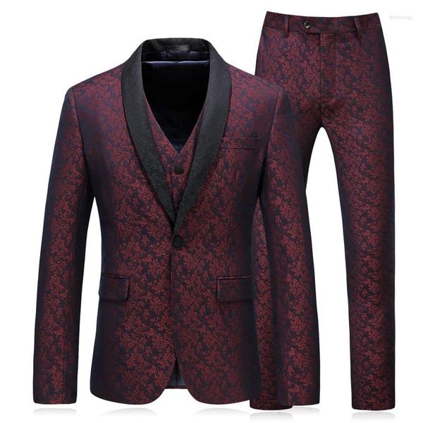 Abiti da uomo uomo Festa di matrimonio autunnale Tre pezzi Set di grandi dimensioni 5xl maschio vino vino pantaloni blazer rossa e vestito slim fit slim fit