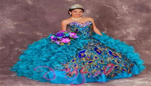 2022 Peacock Ball Howns Вышивая платья Quinceanera с бусинами сладкие 16 платья 15 -летние выпускной QS10046405059