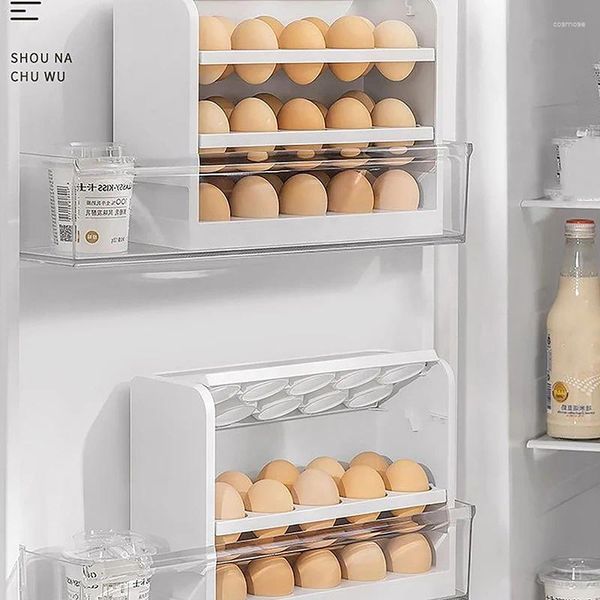 Caixas de armazenamento bandeja de suporte de ovo 30 grades 3 camadas design rotativo