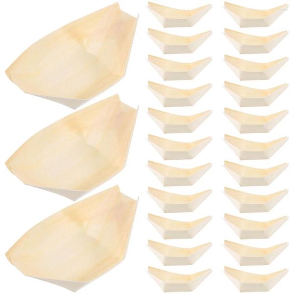 Geschirrsets 50 PCs Sushi Teller Holzboot wiederverwendbare Badezimmerdekorationen Sashimi Tablett Pallets Servieren Scheiben