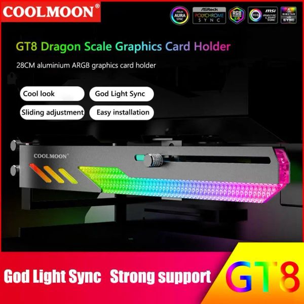 Coolmoon Moon GT8 CARGA GRAPHICS Bracket GPU Holder Desktop Caso do computador 5V 3pin Argb Video Support Stand Stand Kit de resfriamento horizontal