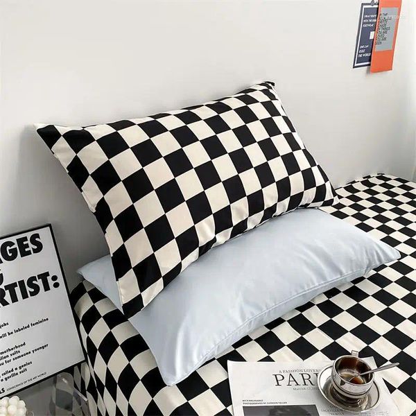 Kissen Nordic Retro Einfacher Farbtonboard Black White Attice Pillowcase Wäsche Baumwollein Schlafsaal 48 74 cm Hausdekoration