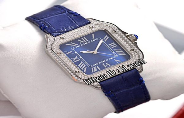 NEU V12 WJSA0016 Schweizer Quarz Damen Womens Watch 18k Weißgold Diamant Lünette Blaues Zifferblatt weiße Römische Marker Blau Leder Hiwatch2537036