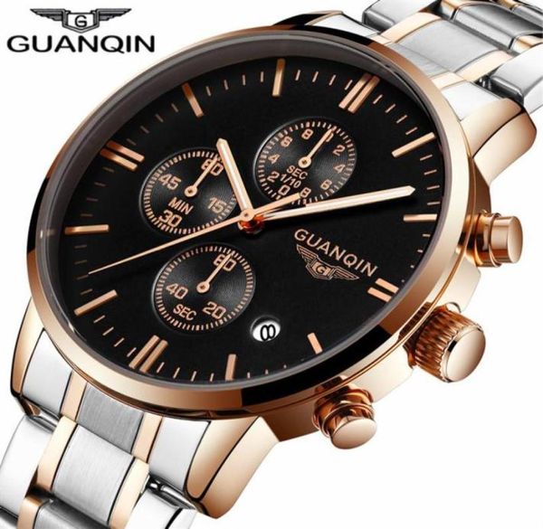 Relogio Masculino Guanqin Mens Watch Top Brand Роскошная из нержавеющая сталь Quartz Watch Men Sport Chronograph Luminous Forist Watch2574416495