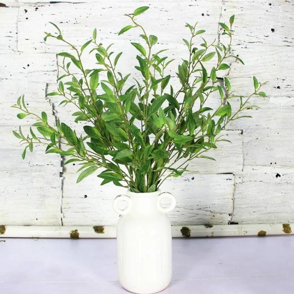 Dekorative Blumen 7pcs/Los Simulation Olive Branch Künstliche Pflanze Blätter grün für die Hochzeitsdekoration 98 cm lang