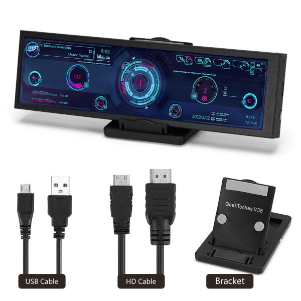 Monitore 8,8 Zoll Long Strip LCD -Bildschirm Hdmicompatible USB -Anschluss 1920*480 Sekundärmonitor AIDA64 SUB Display CPU GPU SSD -Informationen