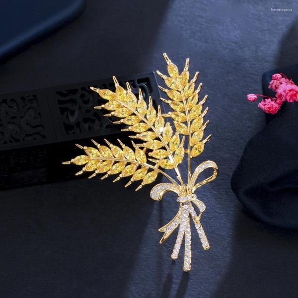 Broches três gracas brilhantes zirconia cúbica brilhante pino de broche de trigo para mulheres acessórios de banquete de luxo jóias xz016