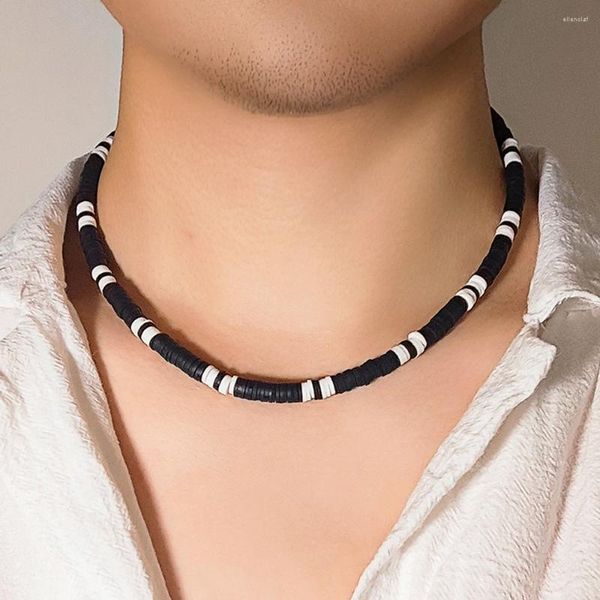 Choker Ingesight.z Minimalist schwarz weiße Farbe Weiche Tonperlen Halsketten für Frauen Männer Statement Kragen Schmuckgeschenke