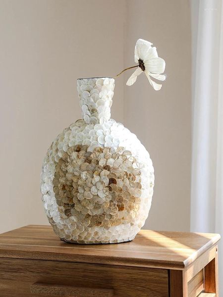 Vasi Ahunderjiaz Light Luxury Golden Shell Art Vase Desktop Flower Disposition Creative High-End Home Decoration