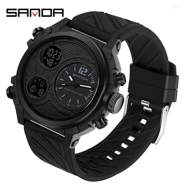 Relógios de pulso Sanda 2024 Moda ao ar livre relógios de masculino Top Brand Military Sports Quartz assistir tela brilhante exibição de pulseira à prova d'água