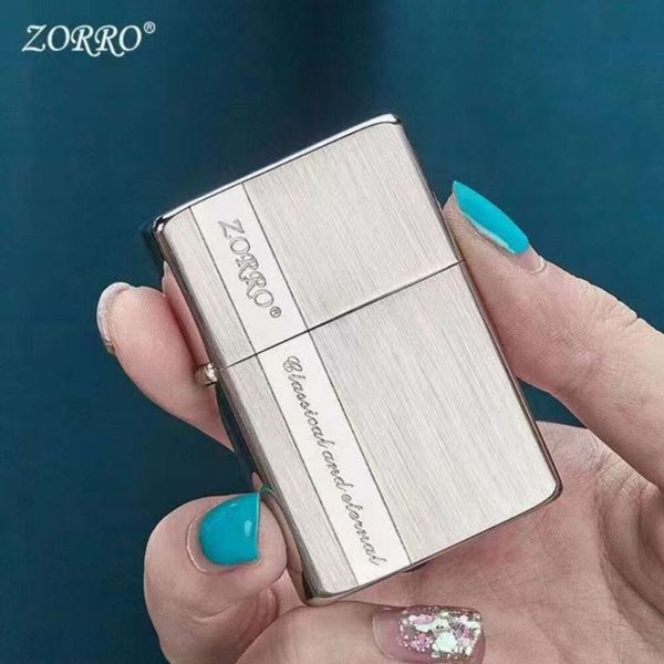 Zorro Ultra-thin Kerosene Accendino più leggero Pure Copper Drawing Process Accendi Accendi per accensione Accensione Fumo del regalo per uomini
