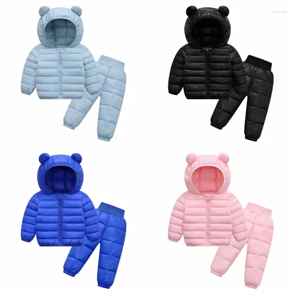 Kleidung Sets Baby Down Jacket Set Girls Jungen lässiger warm warmer Mantel und Hosenanzug Herbst Winter Winter Kinder Kapuze Feste Farbe Sportswear 2pcs