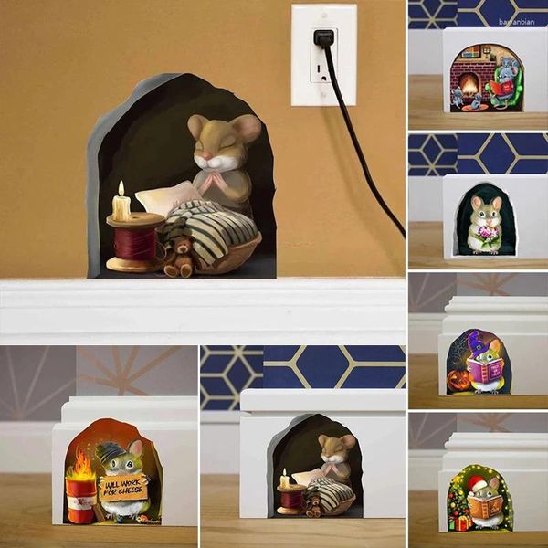 Adesivi per finestre Cute Little Mouse Wall Adesivo per bambini Soggiorno Decorazione per casa Decorazione murale Camera da parati da letto da letto Rimovibile Cartoon ratti divertenti