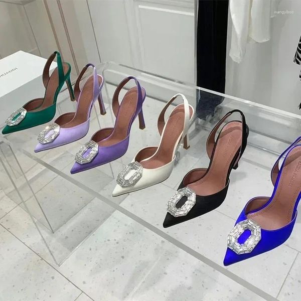 Sandálias Comprar sapatos 2024 Amina Muaddi rasa de moda de girassol Diamante de girassol Diamante de salto alto Leatra