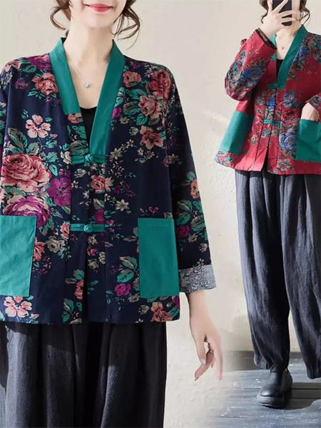 Jackets femininas roupas de tamanho grande estilo chinês aprimoramento solto hanfu étnic moda moda impressa na jaqueta longa de manga longa z4837