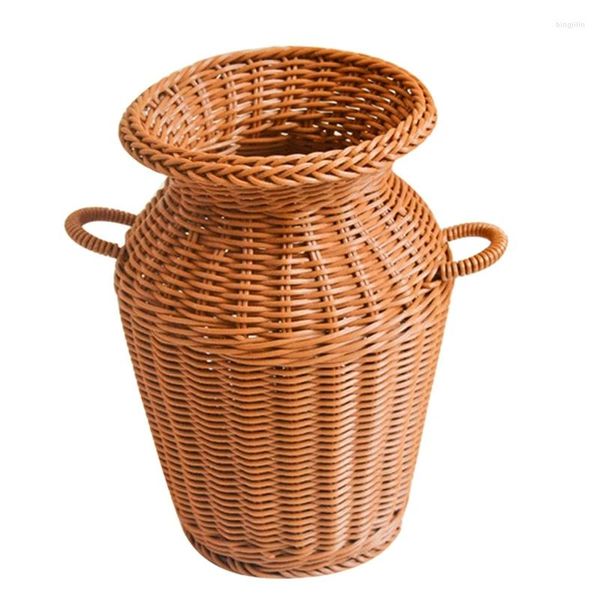 Vasen XD-Imitation Rattan gewebte Vase Art Tabletop Dekorationspflanzen Blume Topf Faddische Kunsthandwerk für Wohnkultur