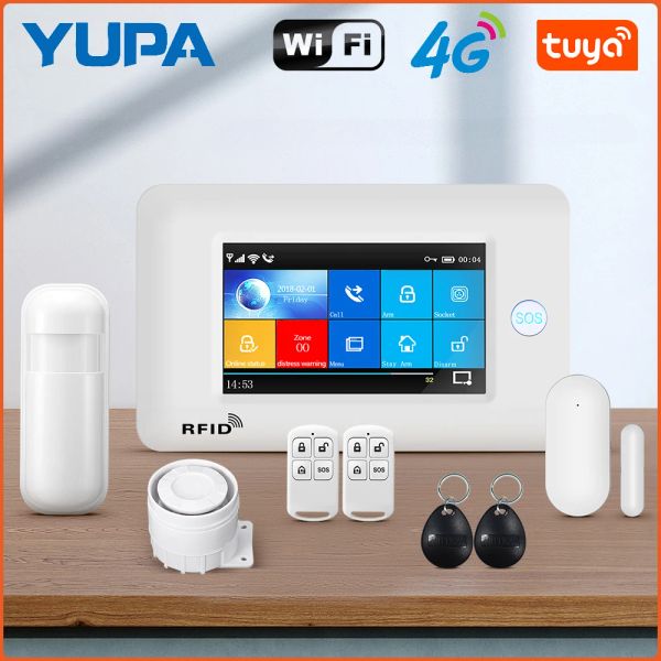 Комплекты Yupa 4G сенсорный экран Smart Home Bruglar Security Alarm Systems 433 МГц Tuya Wireless Wi -Fi с датчиком дверей для детектора дыма Siren