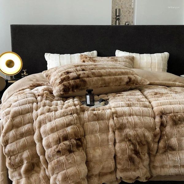 Set di biancheria da letto inverno in vello di corallo invernale set di flanella addensato imitazione peluche copripiumino coperta lettiera letti a letto