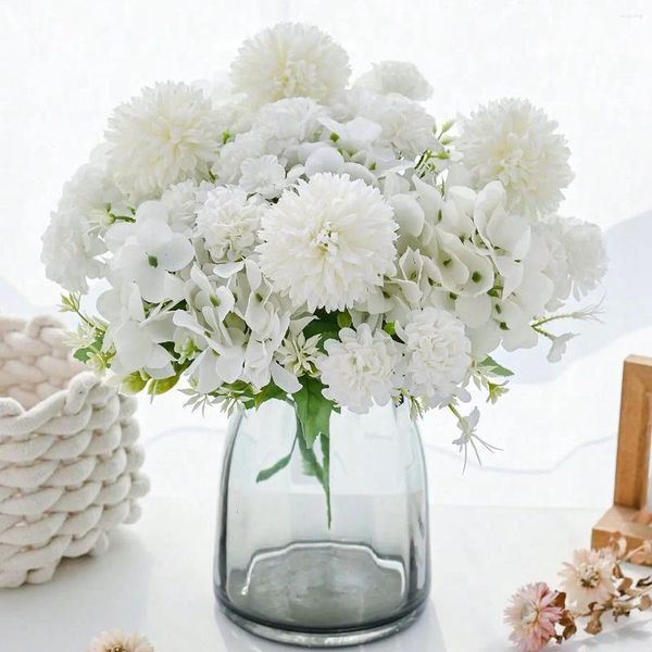 Fiori decorativi 28 cm Hydrangea Artificiale Flower Bouquet Silk Falso per decorazioni per la casa Decorazione matrimoniale Decorazione per il matrimonio Outdoor Vaso