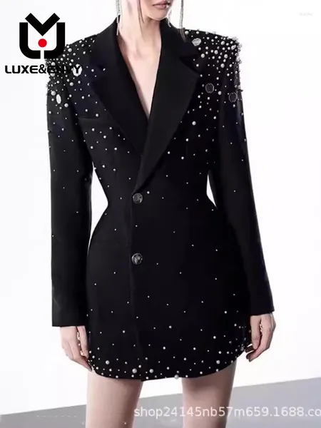 Kadınlar Suits Luxeenvy Siyah Işık Olgun Stil Ağır Tırnak Boncuk Takım Kaplama Bahar Giyim Fransızca Mükemmel Moda Çok yönlü