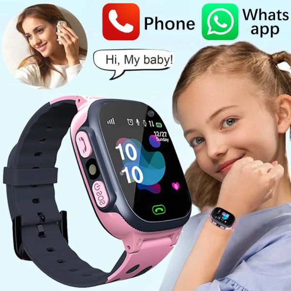 Смотрите 2023 детские часы для детских умных часов на местоположение трек Call Kids Smart Watch для детей SOS Водонепроницаемые SMARTWATCH SIM -карту часов