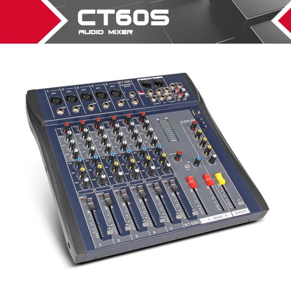 Accessoires Xtuga CT60SUSB 7 Kanäle MIC Line Audio Mixer Mischkonsole USB XLR Eingang 3Band EQ 48 V Phantomleistung mit Leistungsadapter