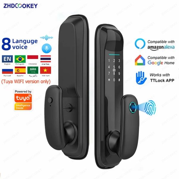 Lock Zhdcookey tuya wifi porta eletrônica Smart Lock Lock de impressão digital senha biométrica RFID cartão mecânico TT Automático Smart Door Locks