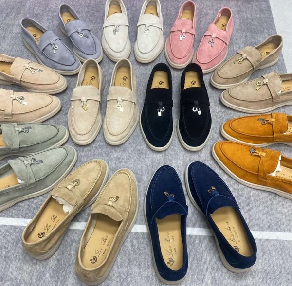 Sommer Walk Womens Flat Heel Casual Schuhe Loro Klavier Herren Tasman Vintage -Laobers Wildlederschuh Luxus echte Leder -Sneakers Designer Moccasin Slip on Gift 66