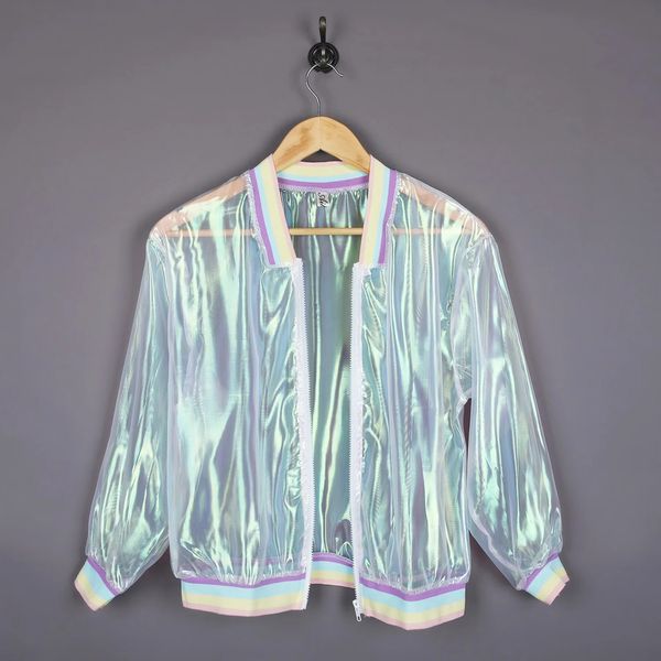 Donne Iridescent Laser Transparent Coat Coat Gacca olografica Rainbow Baseball Baseball Coate Women Clothing 240322