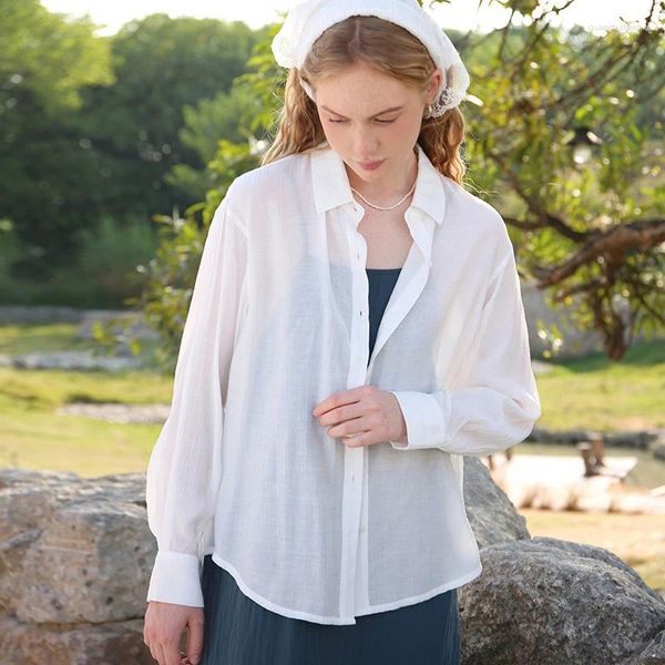 Frauenblusen Johnature Spring Sommer 2024 Leichte dünne Sonnenschutzhemden Frauen fauler Stil Single Row Buttoned Loose Strickwagen