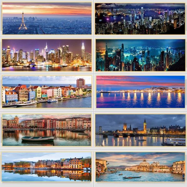 New York City Night Views Posters Paisagem Pintura de lona impressões Construção de imagens de parede de parede para a sala de estar decoração de casa